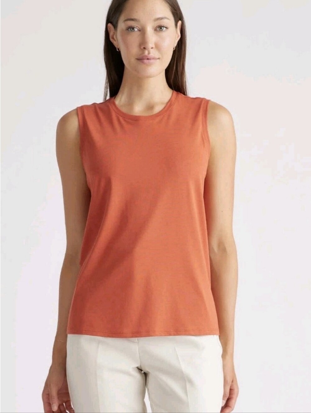 Quince Cotton Modal Rust Orange Sleeveless Tank Top Casual Beach Summer Medium